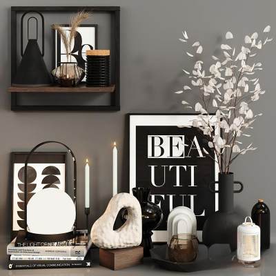 现代台灯花瓶书籍摆件